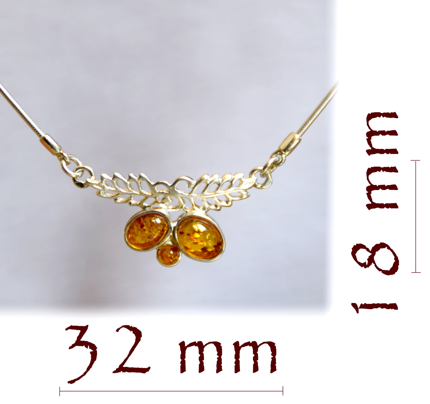 MJ Baltica, necklace, choker, 925 Silver, natural Baltic Amber, leaves, BKo013