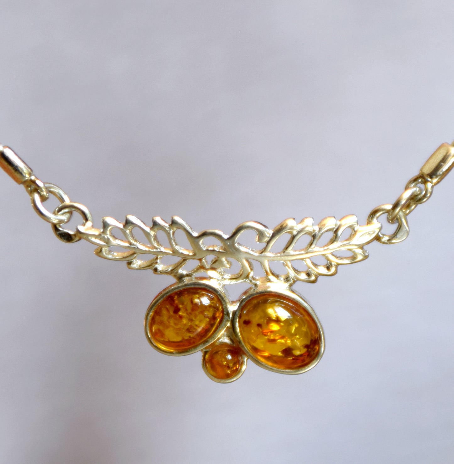 MJ Baltica, necklace, choker, 925 Silver, natural Baltic Amber, leaves, BKo013