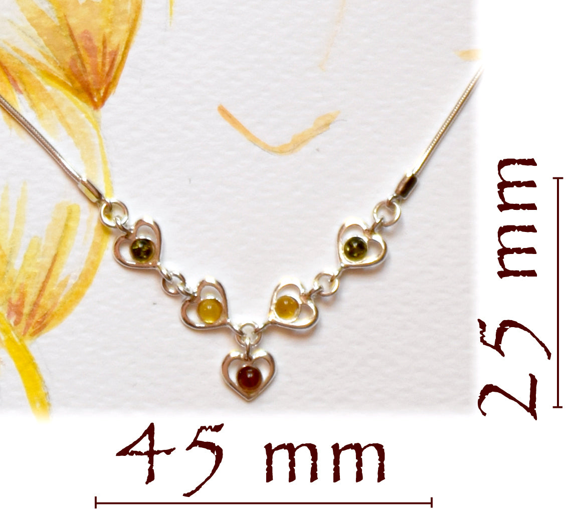 MJ Baltica, necklace, choker, natural Baltic amber, 925 silver, little hearts, BKo019