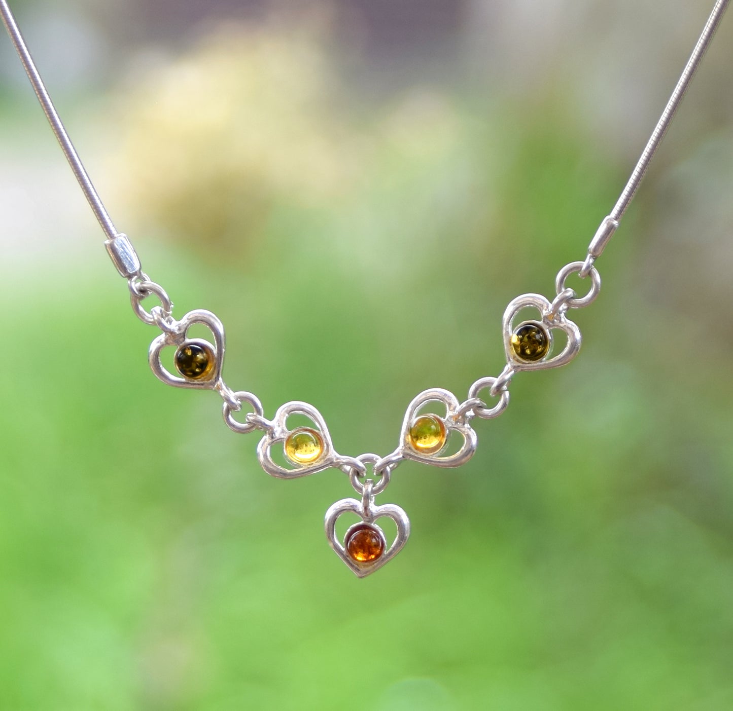 MJ Baltica, necklace, choker, natural Baltic amber, 925 silver, little hearts, BKo019