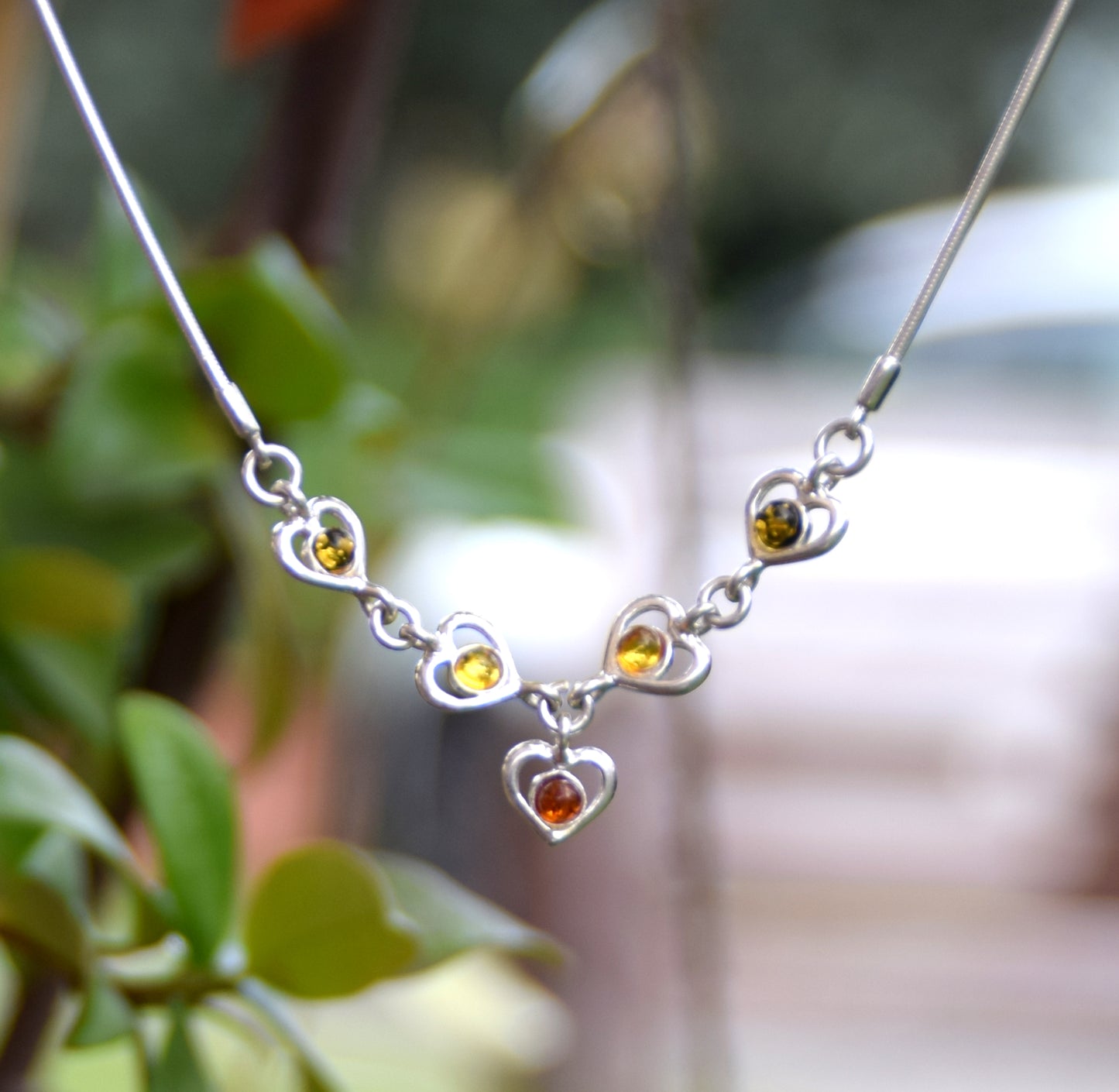 MJ Baltica, necklace, choker, natural Baltic amber, 925 silver, little hearts, BKo019