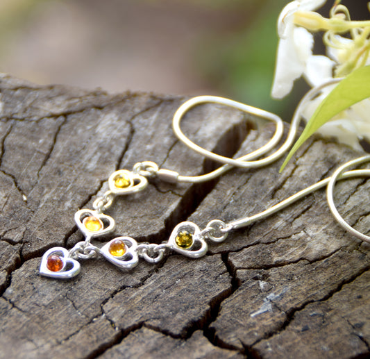 Delicate choker necklace with hearts crafted from natural Baltic amber in various shades and 925 Sterling Silver, MJ Baltica, BKo019