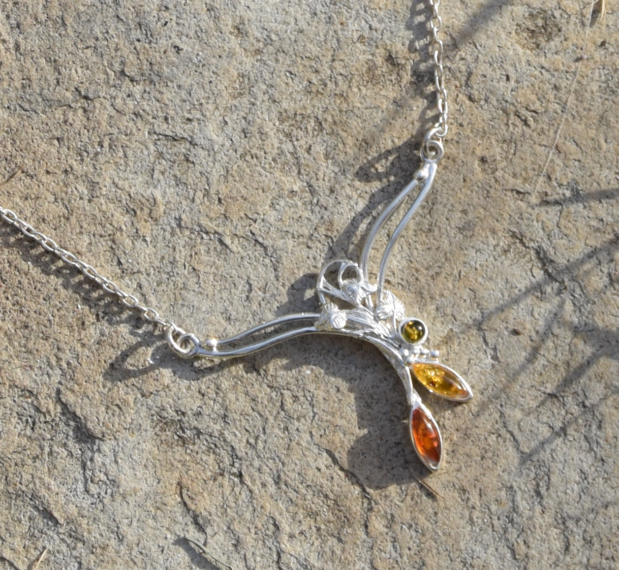 MJ Baltica, necklace, choker, floral, natural Baltic amber, 925 silver, BKo021