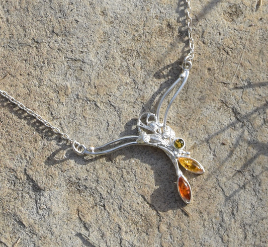 MJ Baltica, collana, girocollo, floreale, Ambra naturale Baltica, Argento 925, BKo021