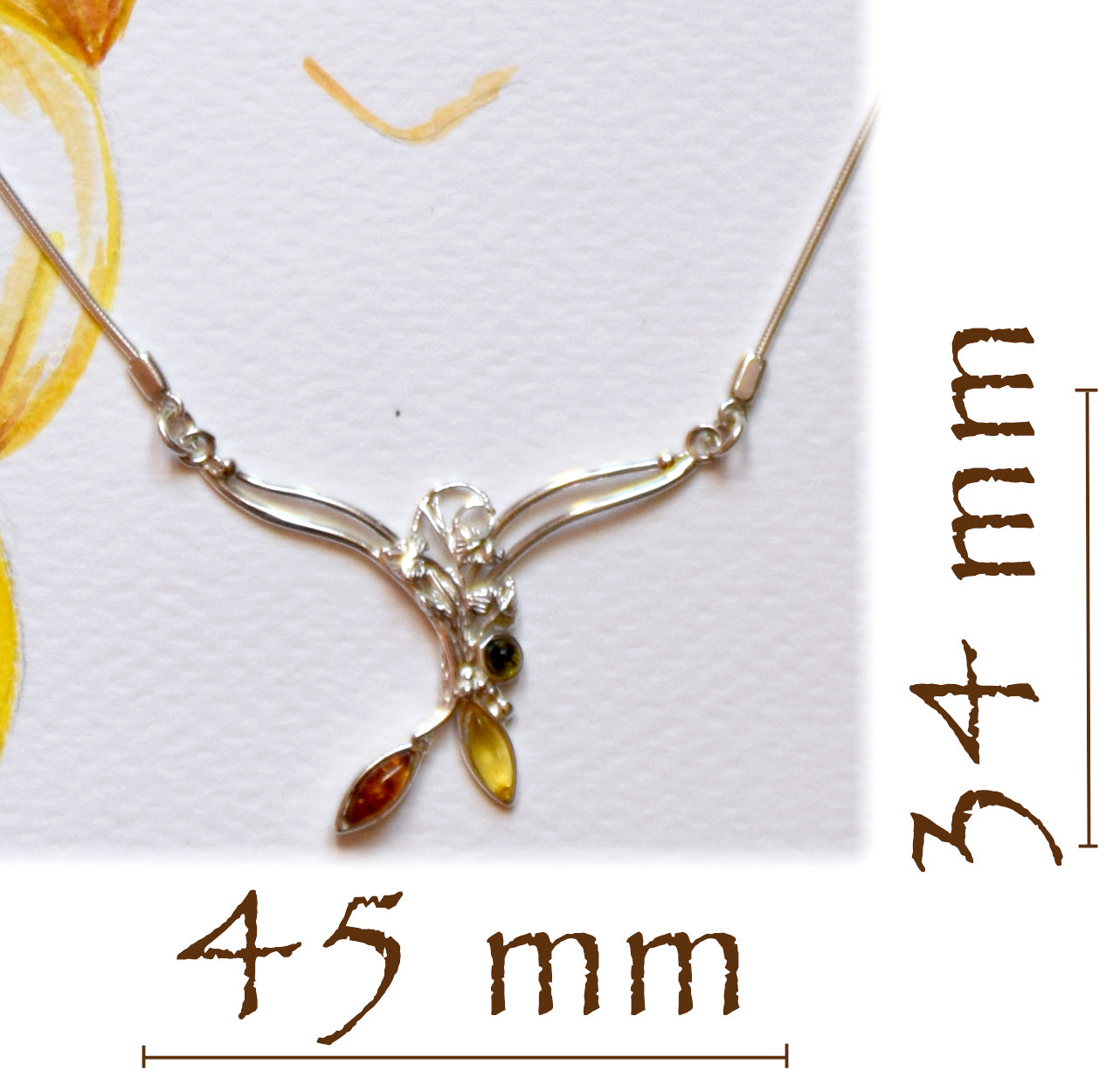 MJ Baltica, necklace, choker, floral, natural Baltic amber, 925 silver, BKo021