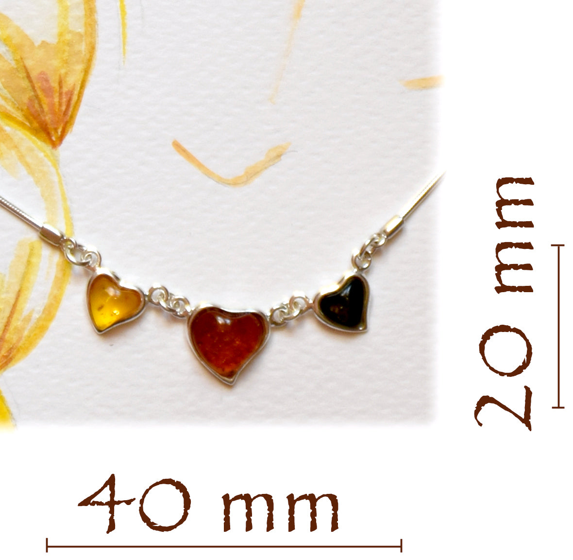 MJ Baltica, collana, girocollo, Ambra naturale Baltica, Argento 925, cuori, romantica, BKo024