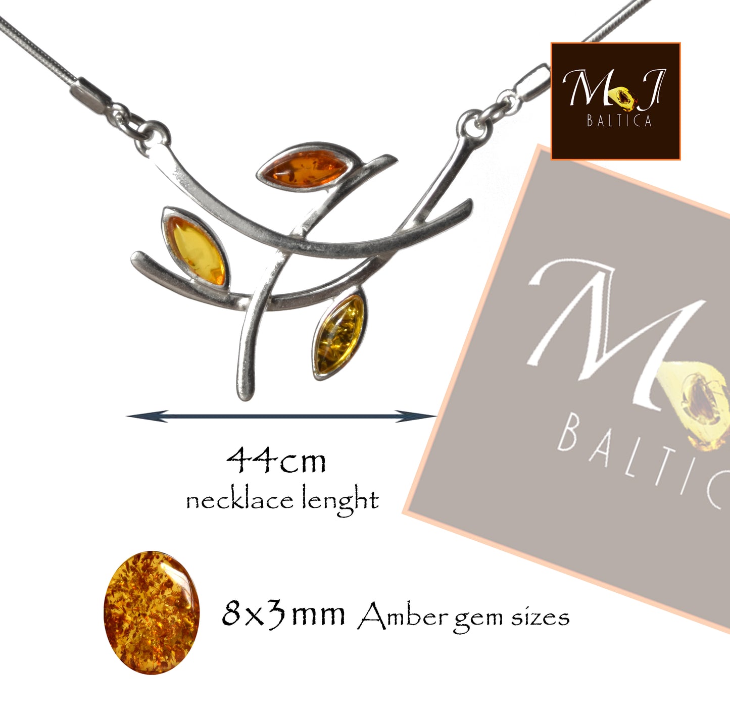 MJ Baltica, necklace, choker, natural Baltic amber, 925 silver, BKo027