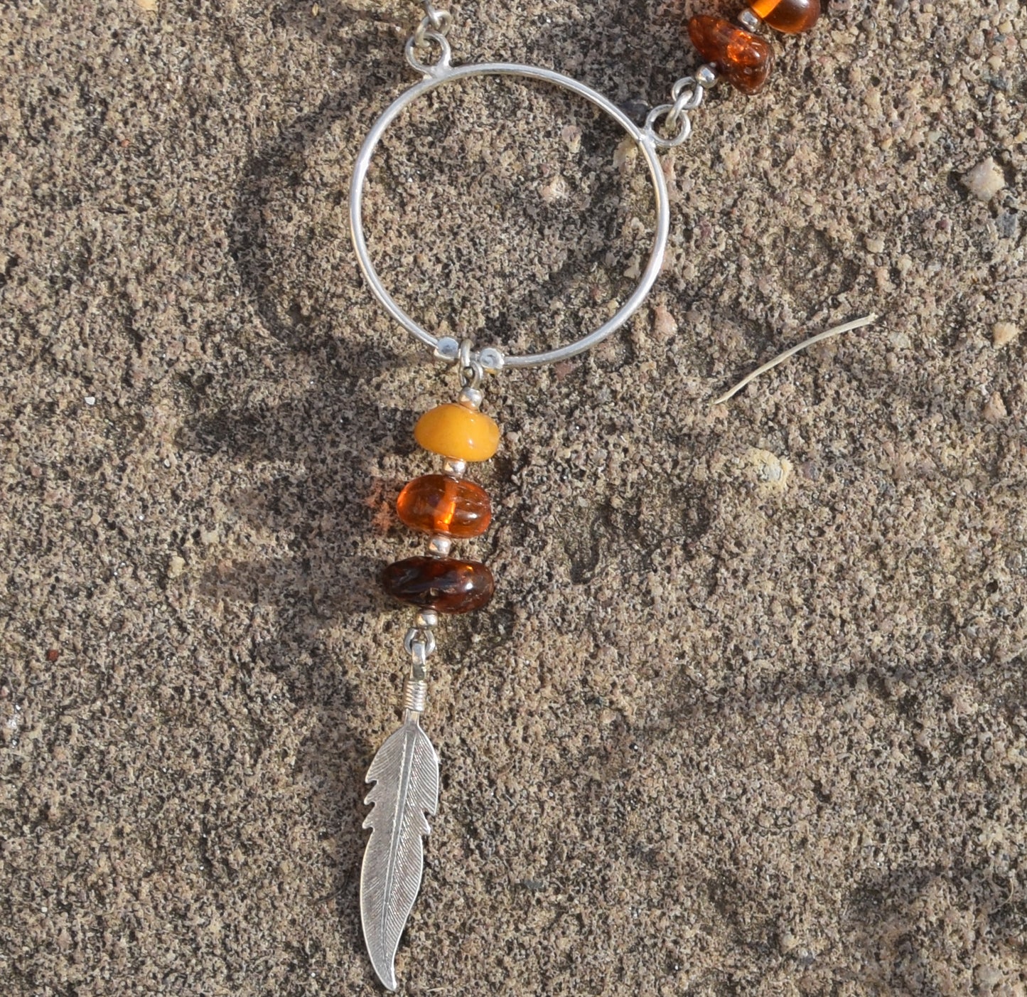 MJ Baltica, necklace, choker, natural Baltic amber, 925 silver, feather, BKo028