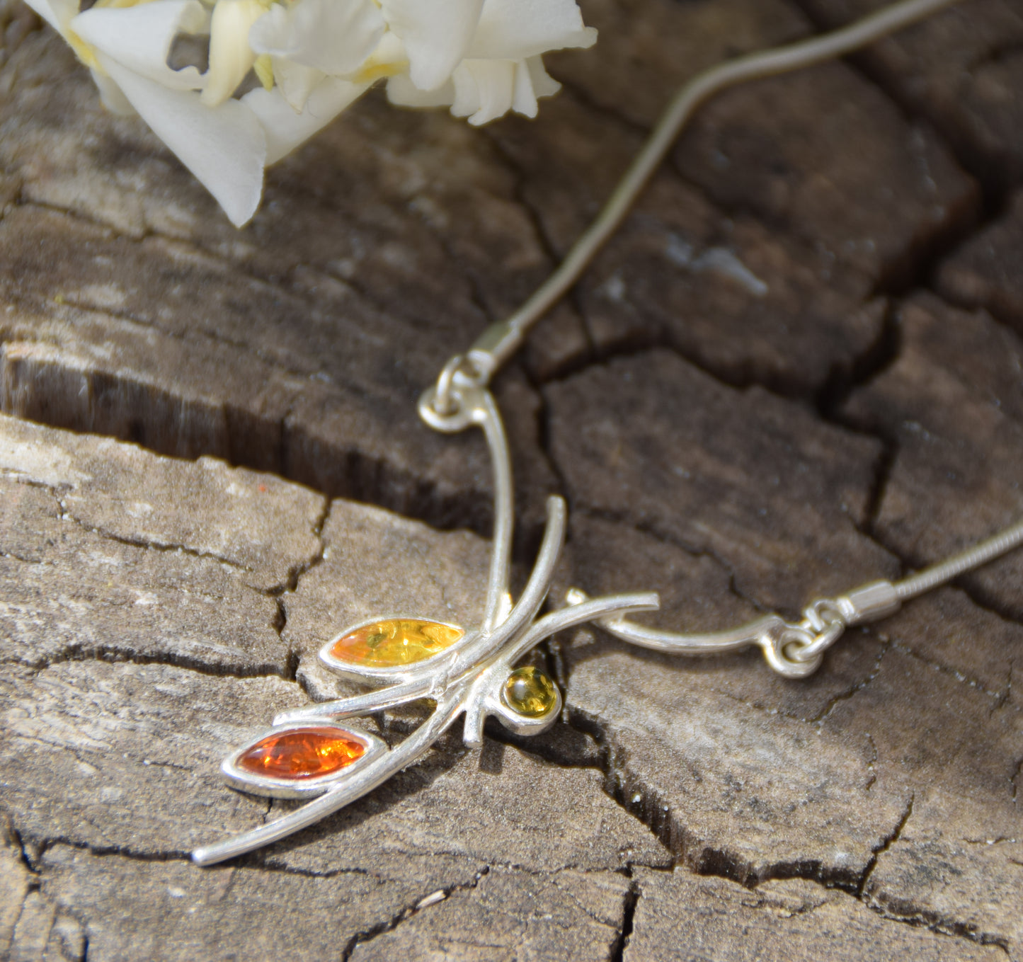 Delicate choker necklace made with natural Amber of various shades and 925 Silver, MJ Baltica, BKo034