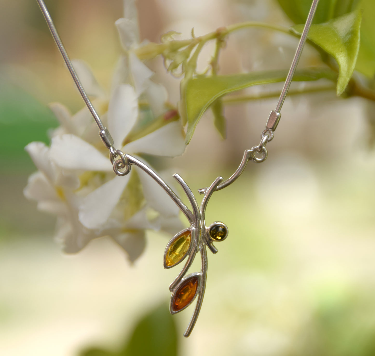 Delicate choker necklace made with natural Amber of various shades and 925 Silver, MJ Baltica, BKo034