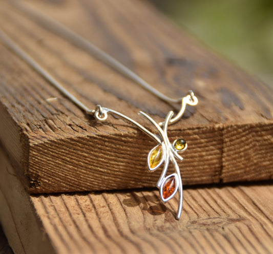 Delicate choker necklace made with natural Amber of various shades and 925 Silver, MJ Baltica, BKo034