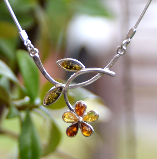 MJ Baltica, necklace, choker, natural Baltic amber, 925 silver, flower, romantic, beautiful, BKo040