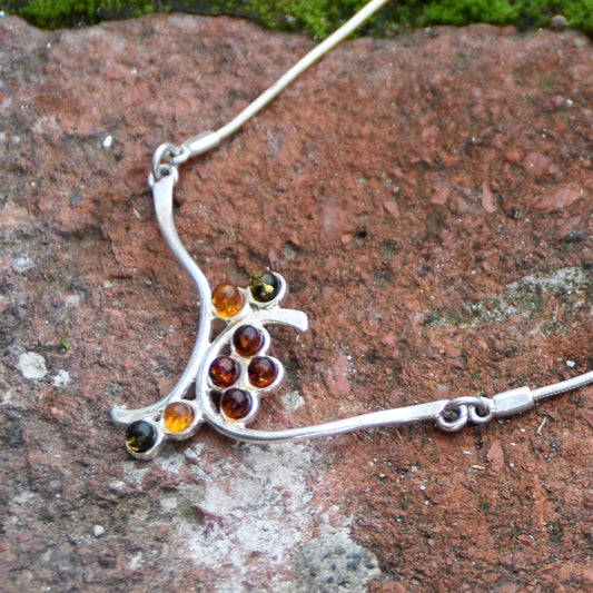 MJ Baltica, necklace, choker, natural Baltic amber, 925 silver, clusters, multicolored, elegant, BKo041