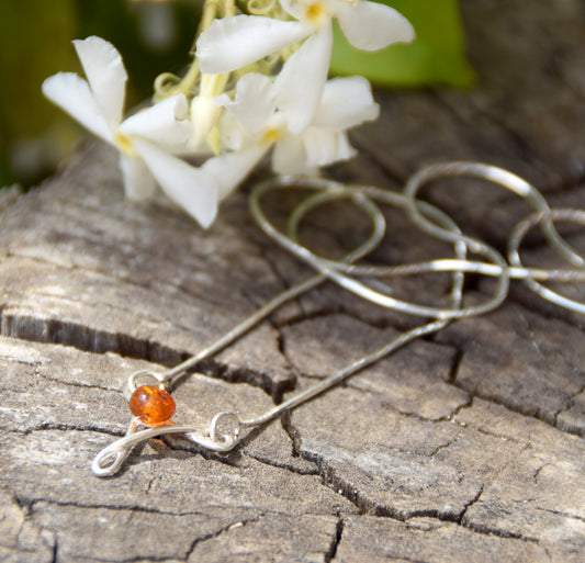 Delicate choker necklace made with natural cognac-colored Amber and 925 Silver, MJ Baltica, BKo045