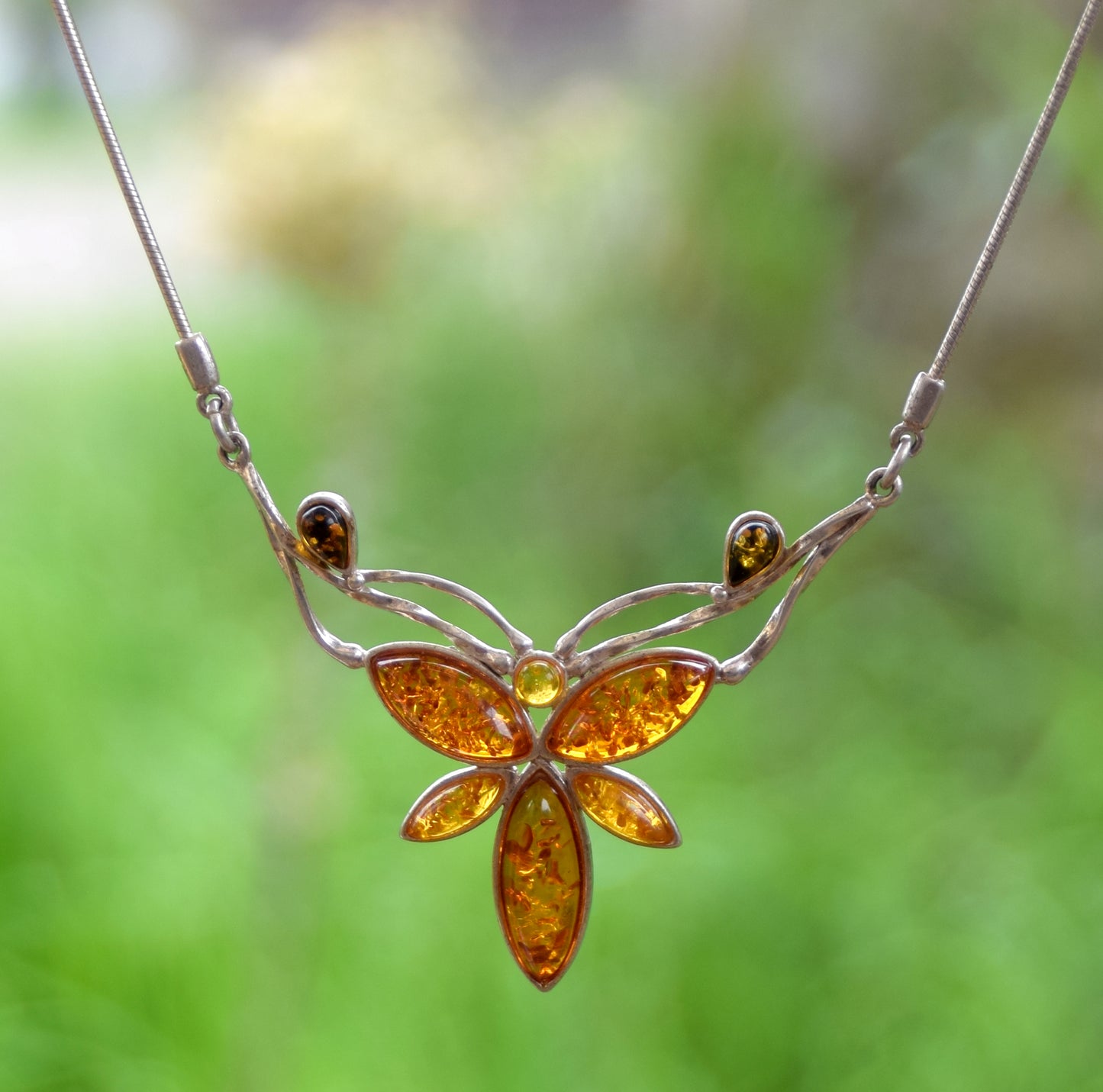 MJ Baltica, necklace, choker, natural Baltic Amber, 925 Silver, mosaic, large, elegant, intense, BKo049