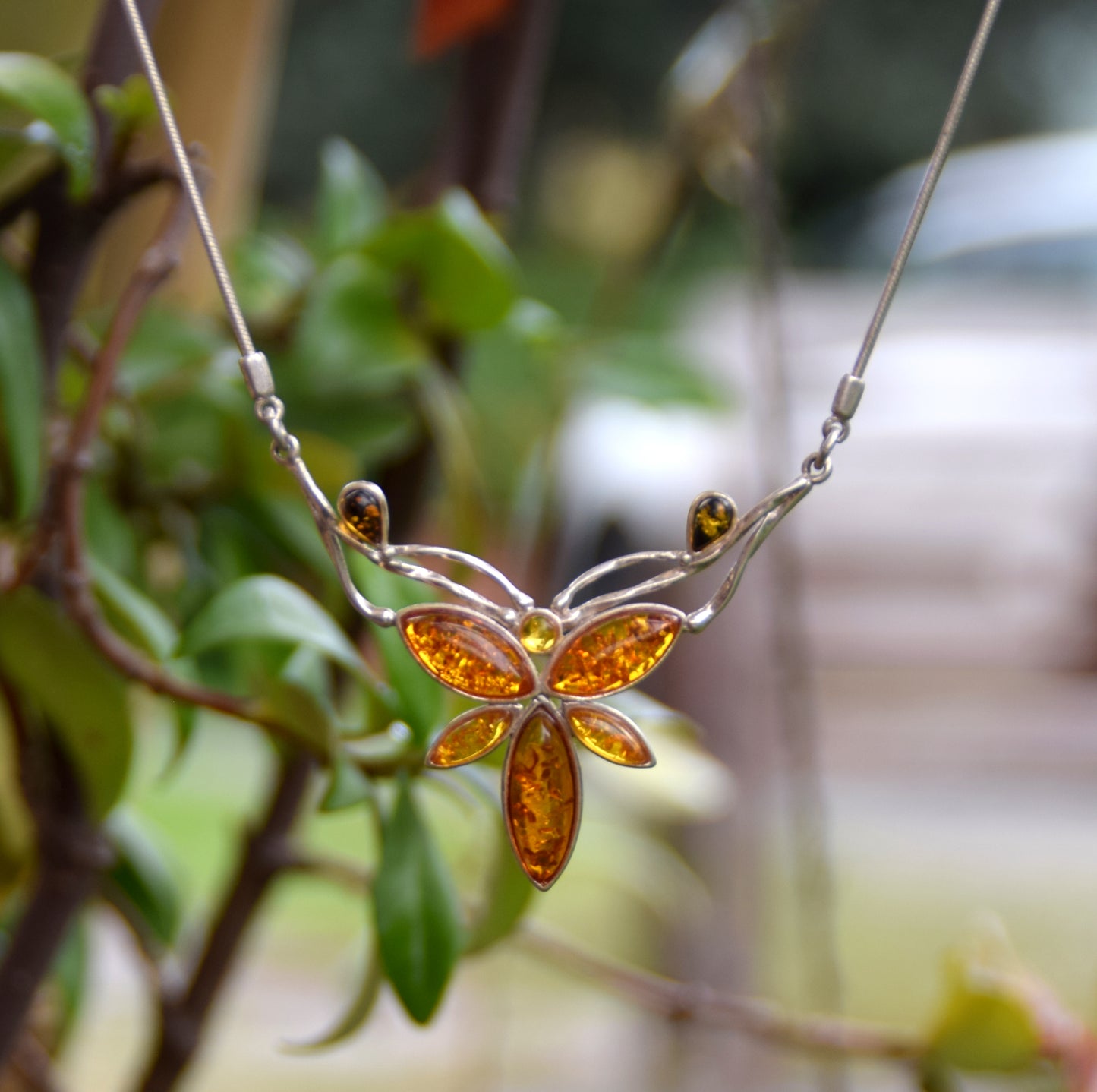 MJ Baltica, necklace, choker, natural Baltic Amber, 925 Silver, mosaic, large, elegant, intense, BKo049