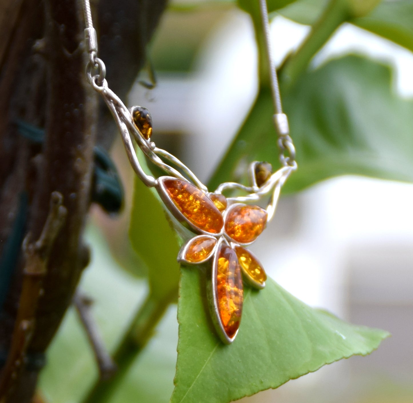 MJ Baltica, necklace, choker, natural Baltic Amber, 925 Silver, mosaic, large, elegant, intense, BKo049