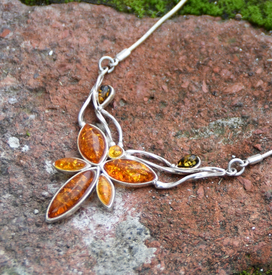 MJ Baltica, necklace, choker, natural Baltic Amber, 925 Silver, mosaic, large, elegant, intense, BKo049