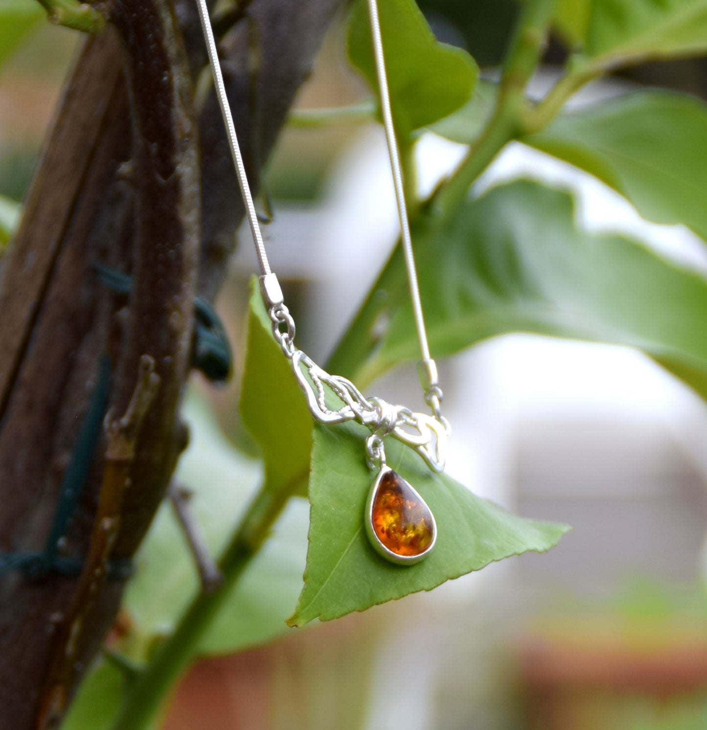 MJ Baltica, necklace, choker, natural Baltic amber, 925 silver, bow, romantic, BKo056