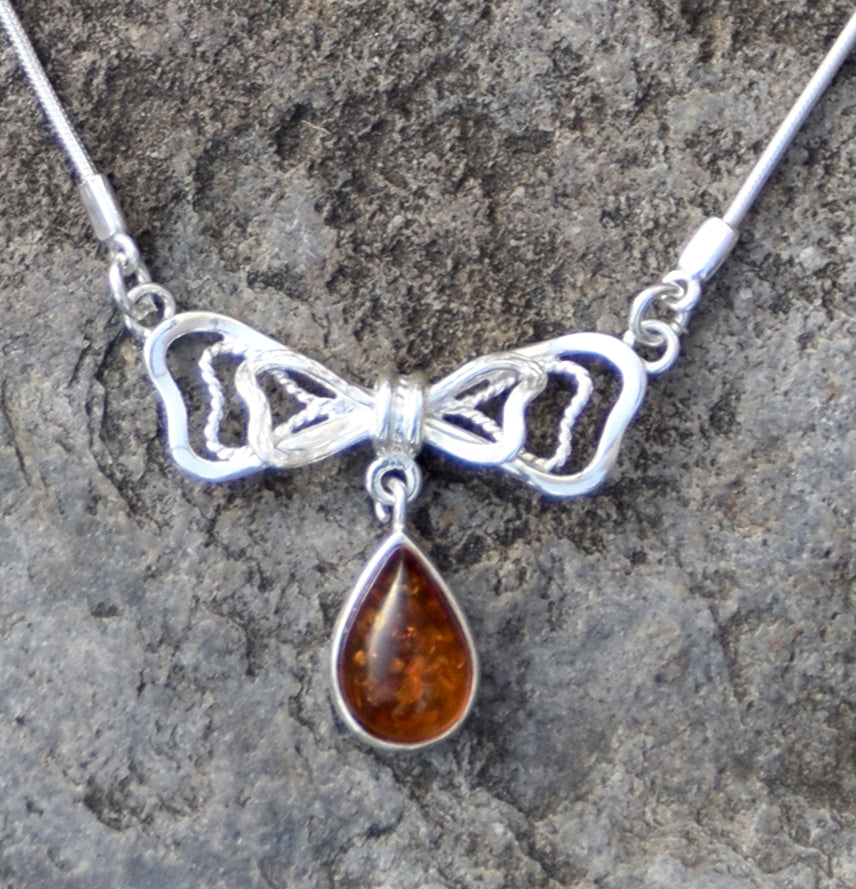 MJ Baltica, necklace, choker, natural Baltic amber, 925 silver, bow, romantic, BKo056