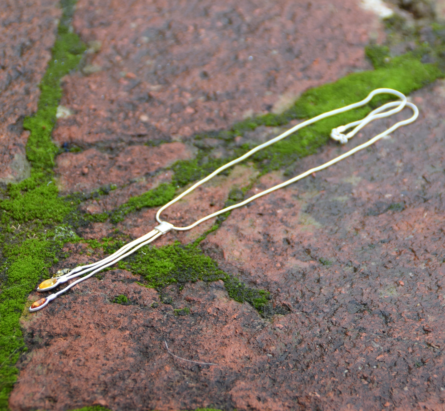 Elegant choker necklace crafted in 925 Sterling Silver and natural Baltic Amber of various shades, MJ Baltica, BKo058