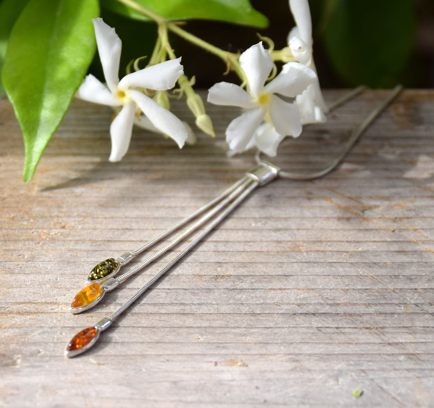 Elegant choker necklace crafted in 925 Sterling Silver and natural Baltic Amber of various shades, MJ Baltica, BKo058