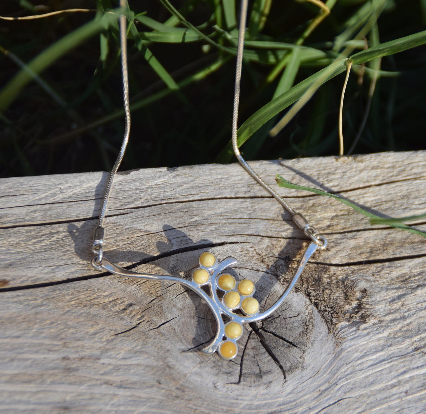 MJ Baltica, necklace, choker, natural Baltic amber, 925 silver, clusters, multicolored, elegant, BKo041