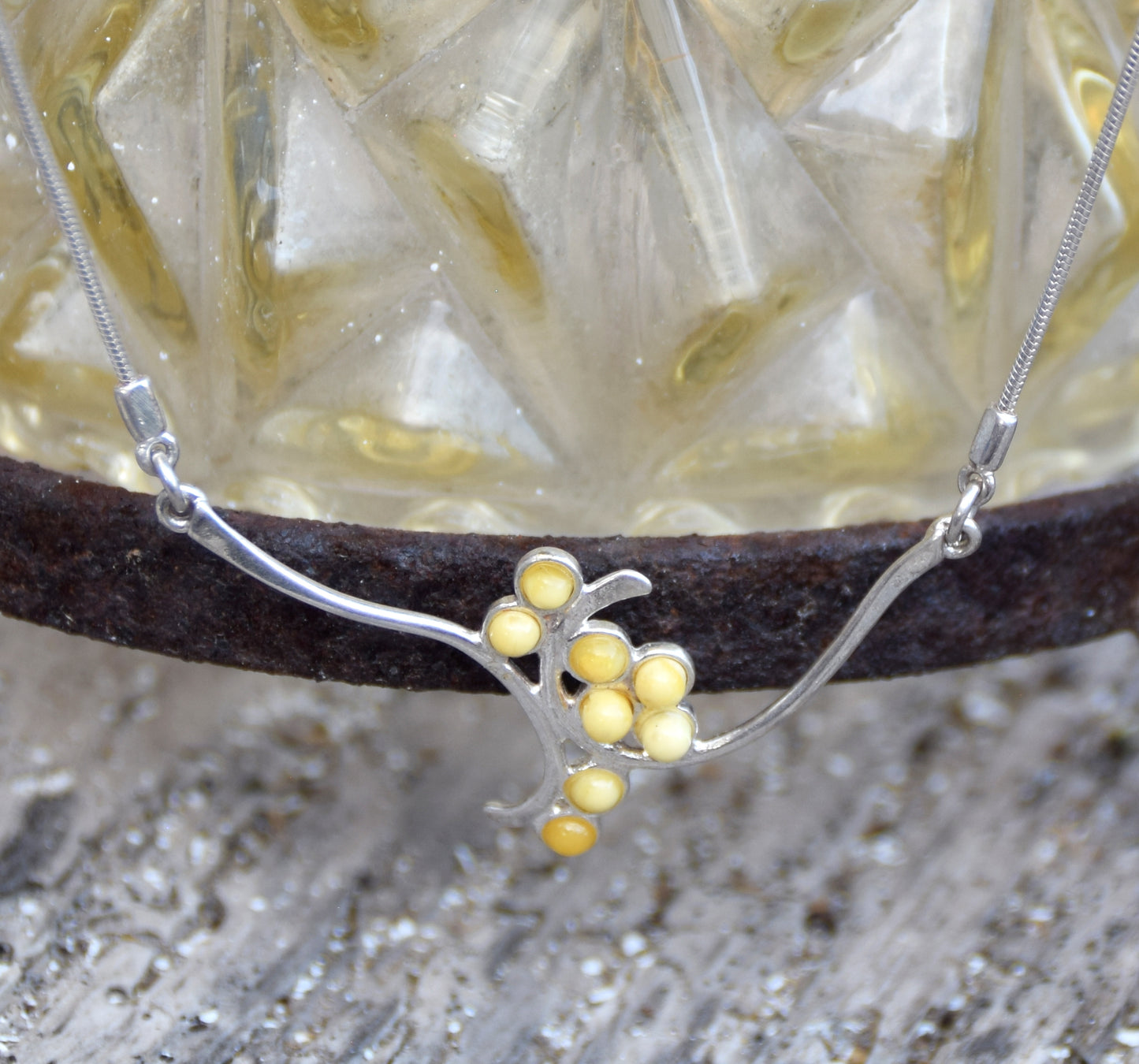 MJ Baltica, necklace, choker, natural Baltic amber, 925 silver, clusters, multicolored, elegant, BKo041
