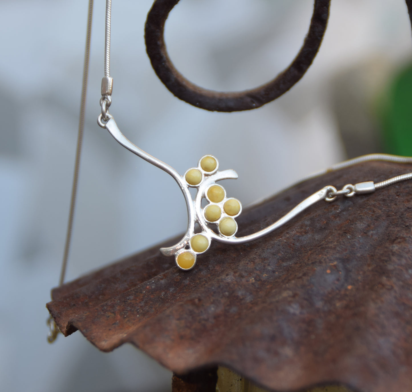 MJ Baltica, necklace, choker, natural Baltic amber, 925 silver, clusters, multicolored, elegant, BKo041