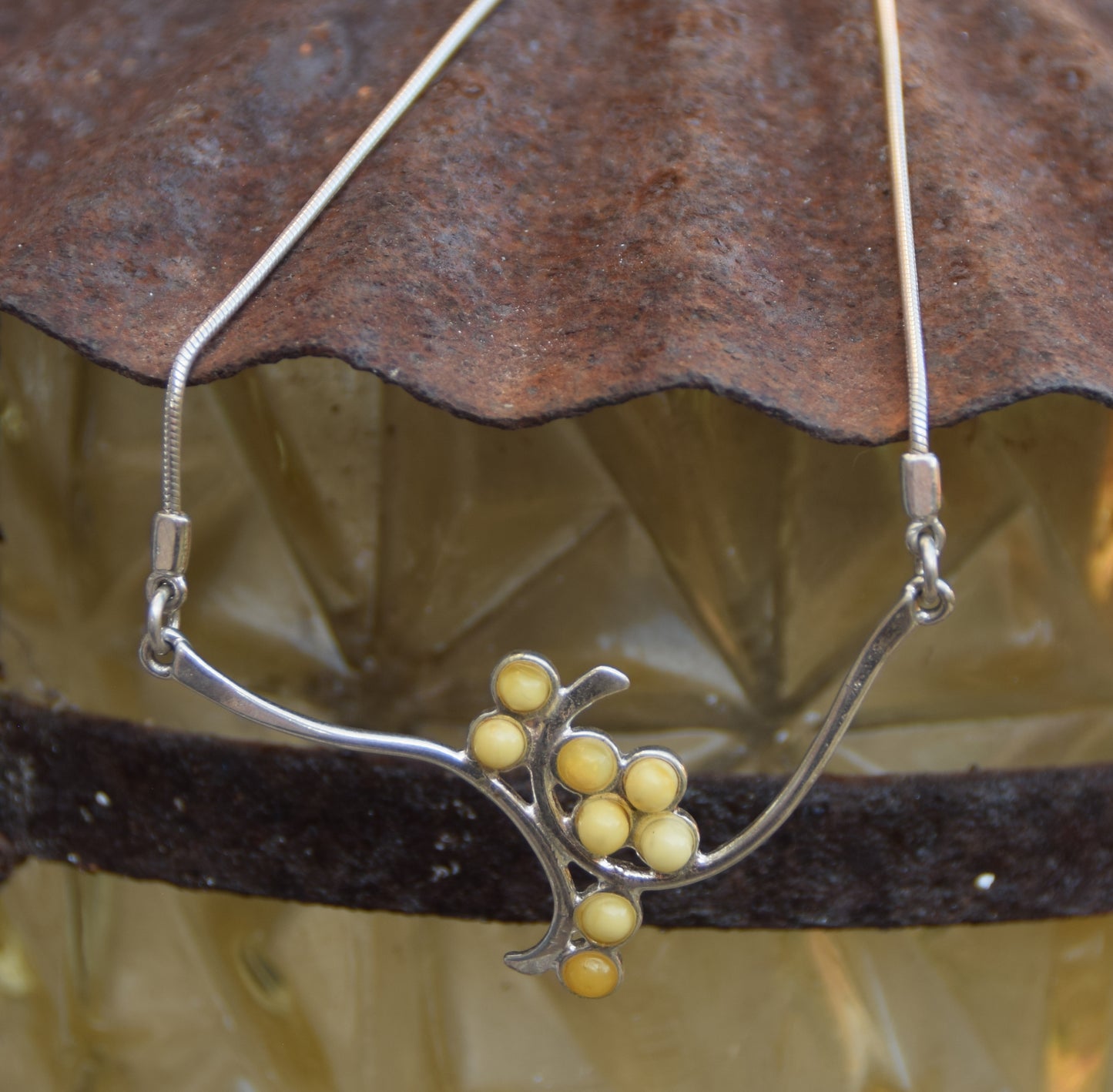 MJ Baltica, necklace, choker, natural Baltic amber, 925 silver, clusters, multicolored, elegant, BKo041