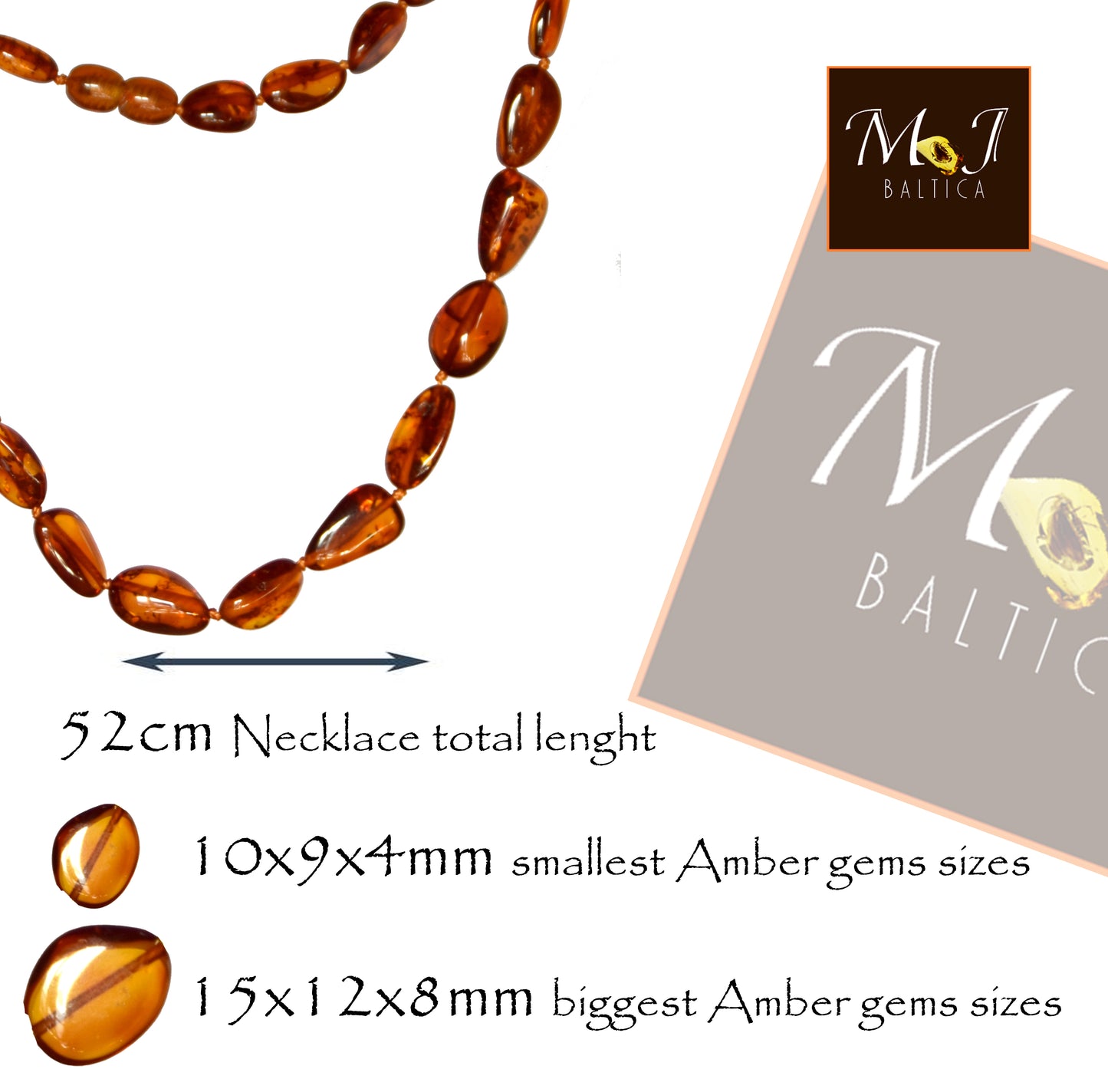 MJ Baltica, collana, Ambra naturale Baltica, elegante, ovali, cognac, luminosa, BKoBB045