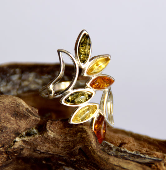 MJ Baltica, anello, Ambra naturale Baltica, Argento 925, stupendo, alto, fine, artigianale BP003