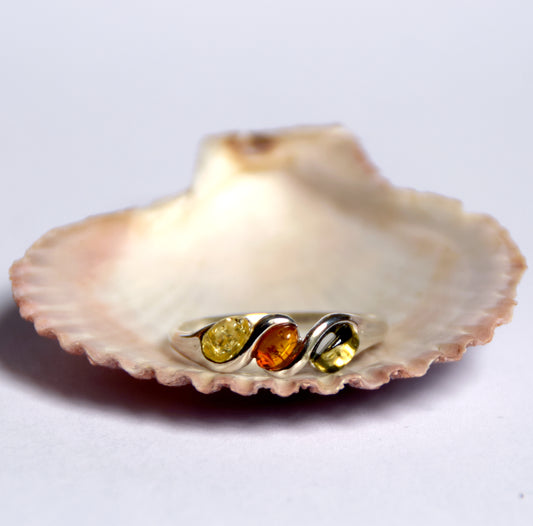 MJ Baltica, ring, 925 Silver, natural Baltic Amber, Multicoloured, BP006