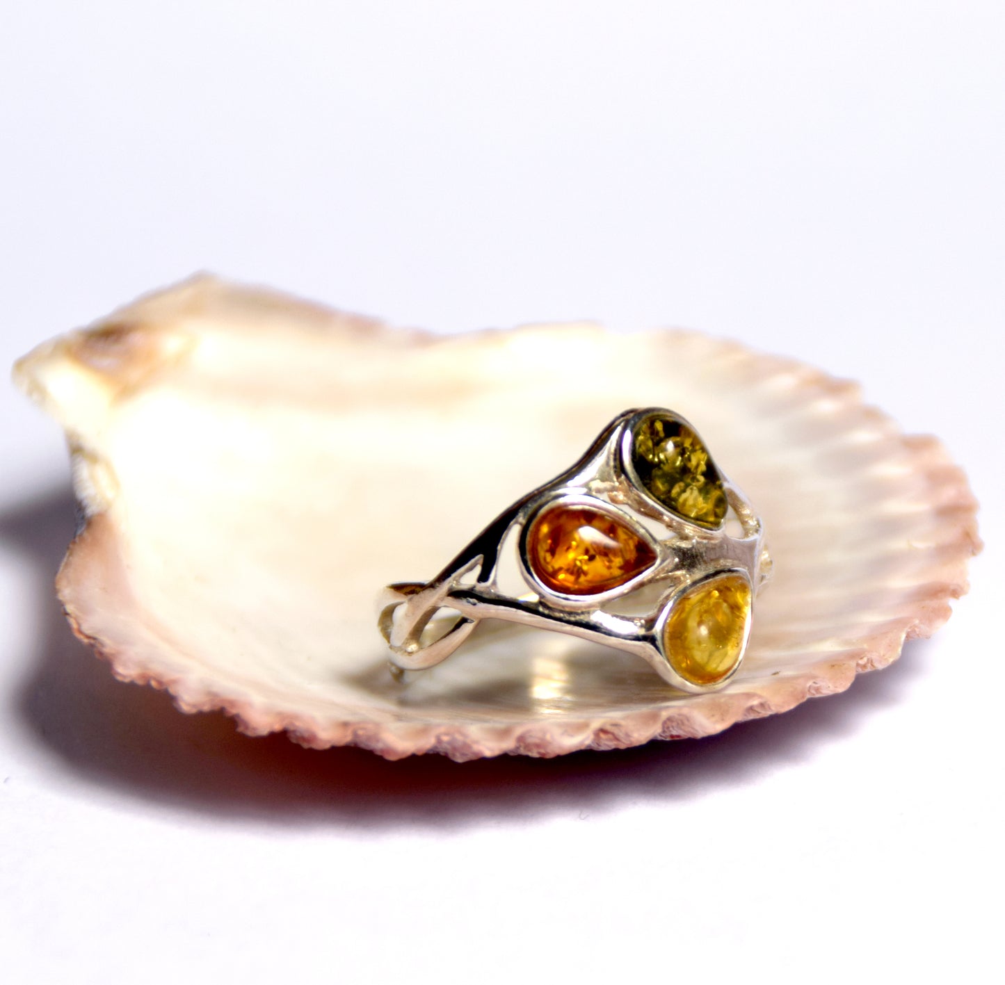 MJ Baltica, ring, natural Baltic amber, 925 silver, leaves, modern, BP012