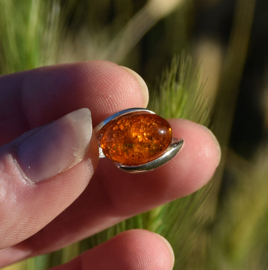 MJ Baltica, anello, Ambra naturale Baltica, Argento 925, artigianale, fascia, luminoso BP013