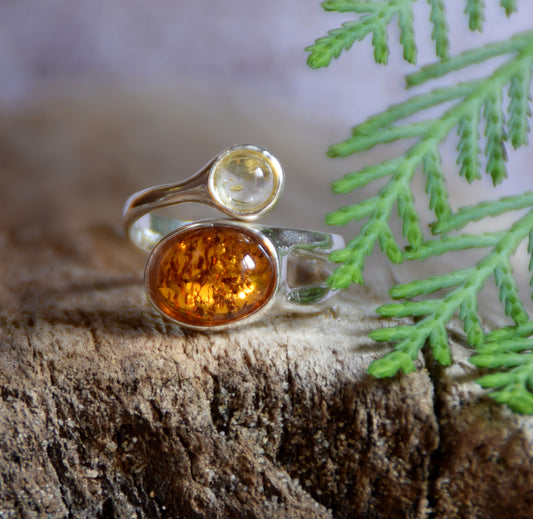 MJ Baltica, Ring, baltischer Naturbernstein, 925 Silber, verstellbar, modern, Band, BP015