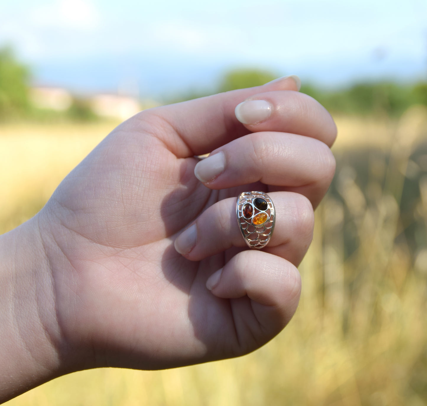 MJ Baltica, ring, natural Baltic amber, 925 silver, band, modern, BP017