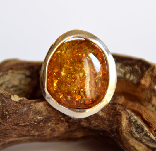 MJ Baltica, ring, natural Baltic amber, 925 silver, adjustable BP018