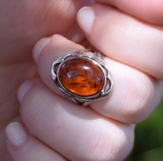 MJ Baltica, ring, natural Baltic amber, 925 silver, vintage, BP019