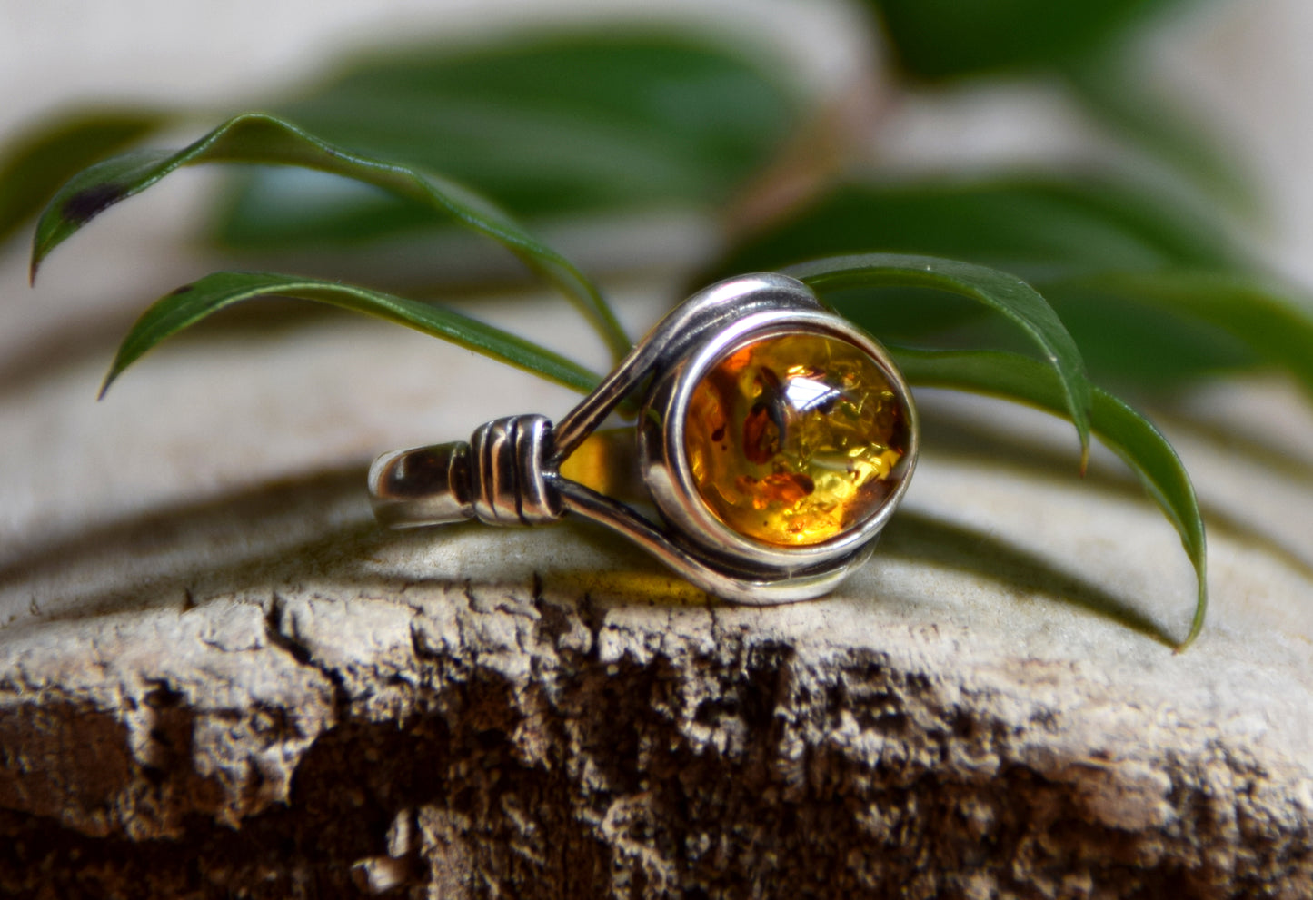 MJ Baltica, ring, natural Baltic amber, 925 silver, vintage style, band, BP022