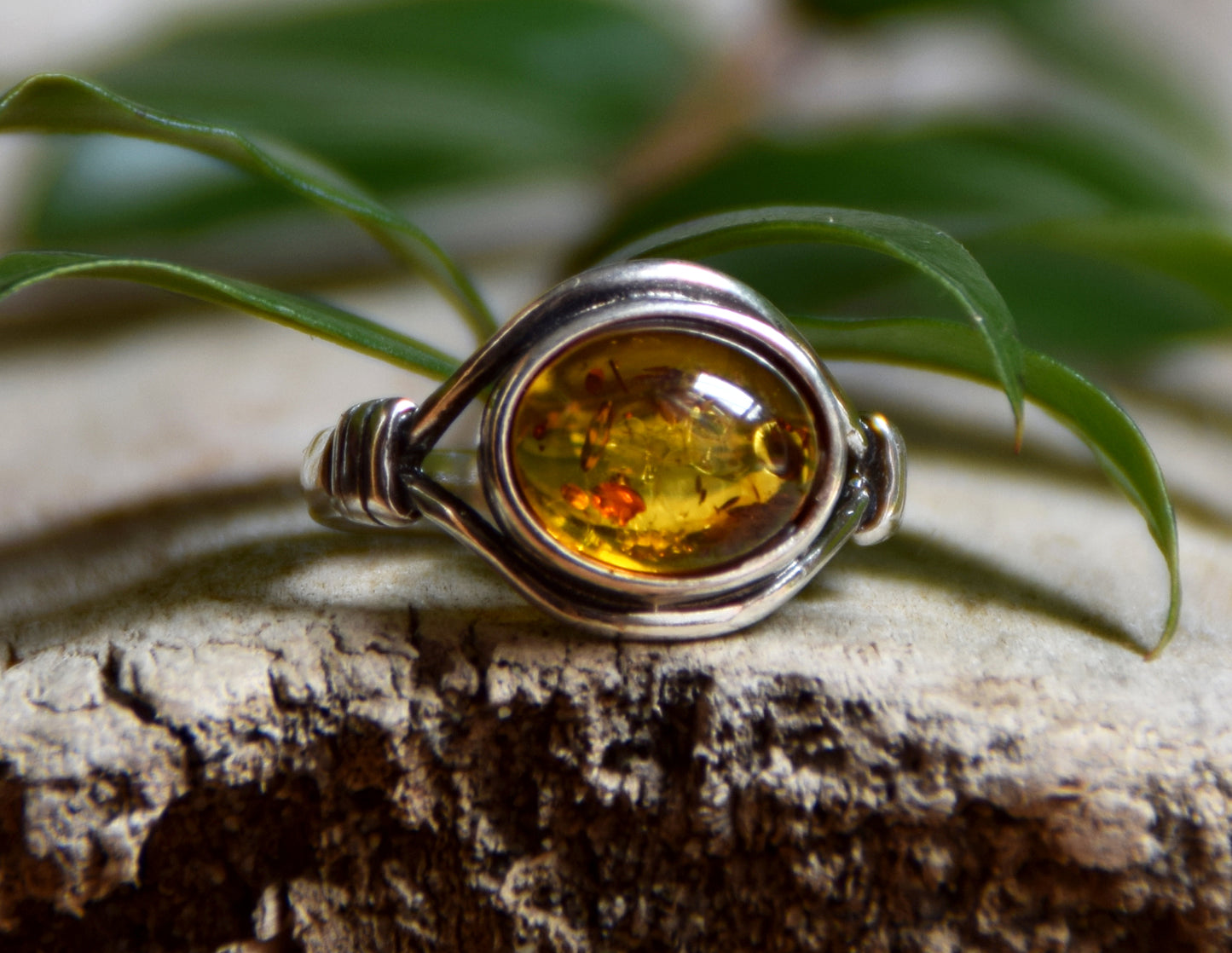 MJ Baltica, ring, natural Baltic amber, 925 silver, vintage style, band, BP022