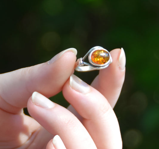 MJ Baltica, ring, natural Baltic amber, 925 silver, vintage style, band, BP022