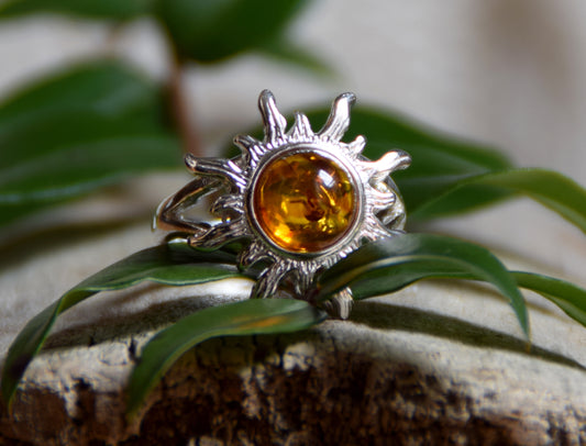 MJ Baltica, ring, natural Baltic amber, 925 silver, large, Sun, BP046