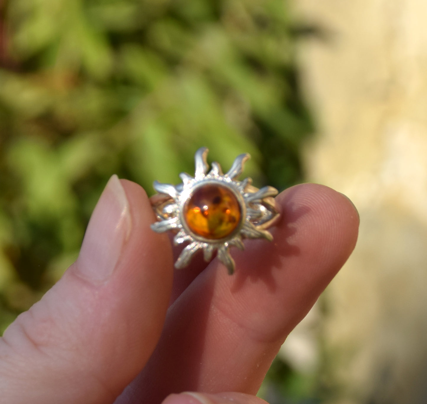 MJ Baltica, ring, natural Baltic amber, 925 silver, large, Sun, BP046