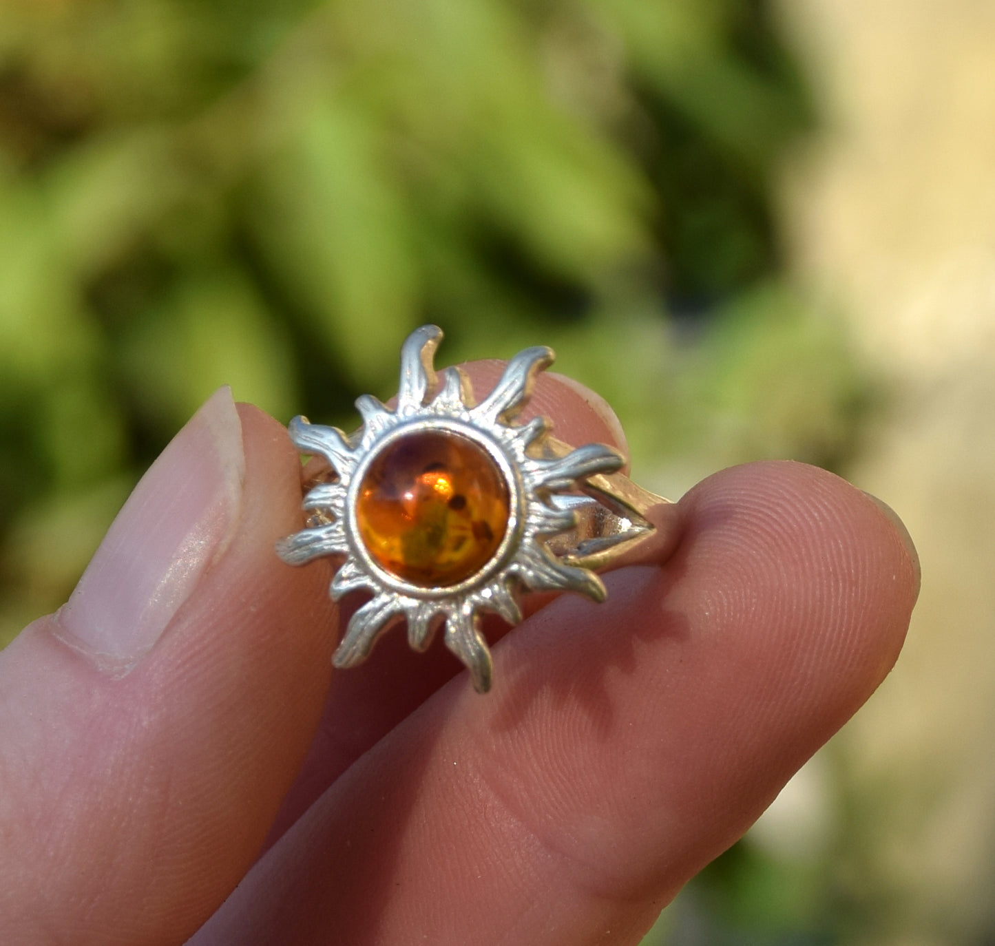 MJ Baltica, ring, natural Baltic amber, 925 silver, large, Sun, BP046