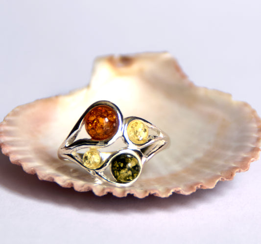 MJ Baltica, ring, natural Baltic amber, 925 silver, abstract, large, BP047