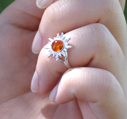 MJ Baltica, anello, Ambra naturale Baltica, Argento 925, sole, BP050