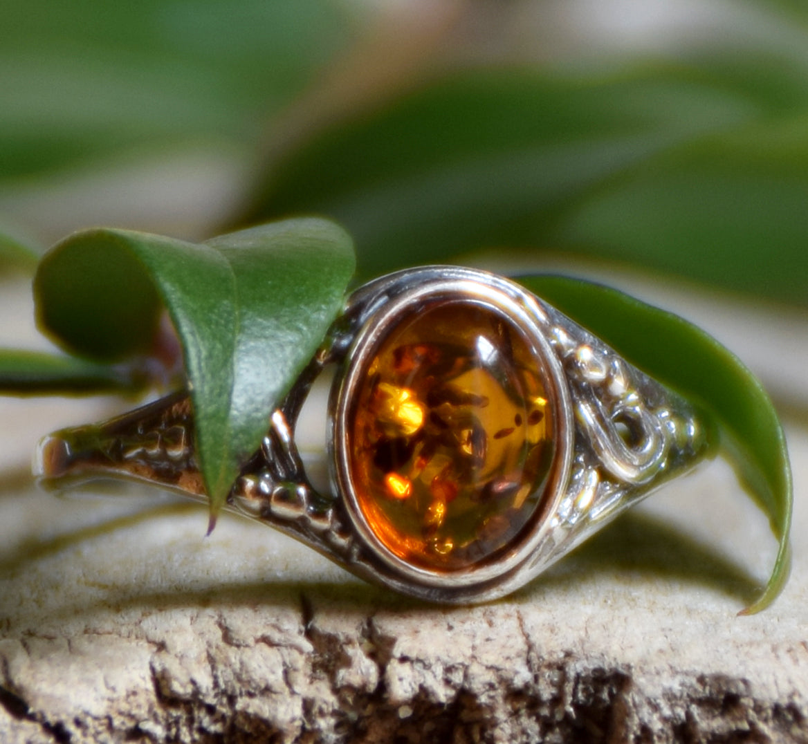 MJ Baltica, ring, natural Baltic amber, 925 silver, vintage, classic, BP051