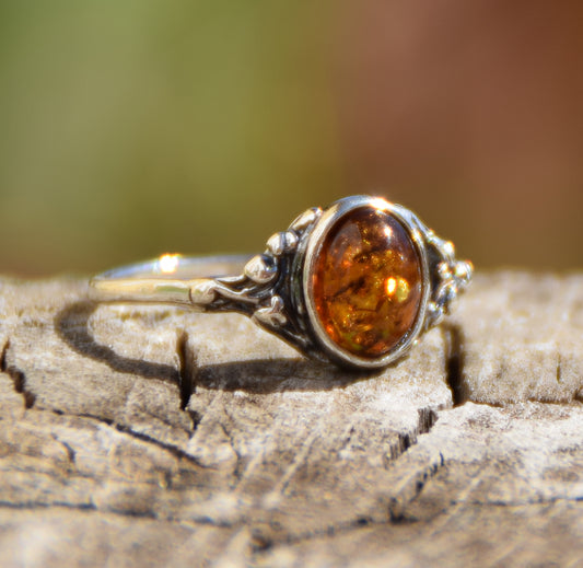 MJ Baltica, anello, Ambra naturale Baltica, Argento 925, vintage, classico, BP051