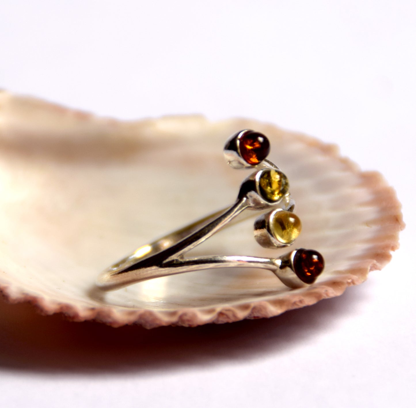 MJ Baltica, ring, natural Baltic amber, 925 silver, adjustable, multi color, BP056